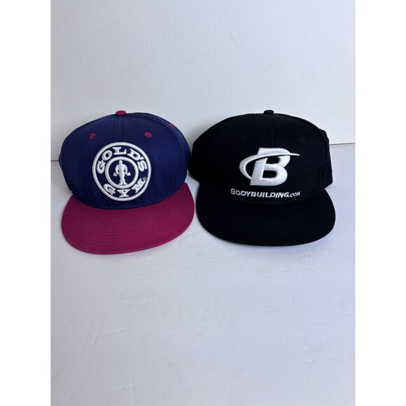 GOLD'S GYM & BODYBUILDING Hat LOT of 2 Snapback Vintage Gear Weightlifting Caps - Picture 1 of 11